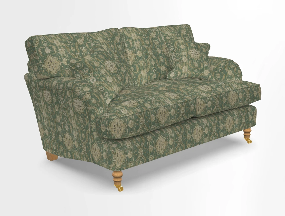 Alwinton 3 seater sofa in Ettas Stripe Moss with bolster cushion in Almost Plain Velvet Harvest