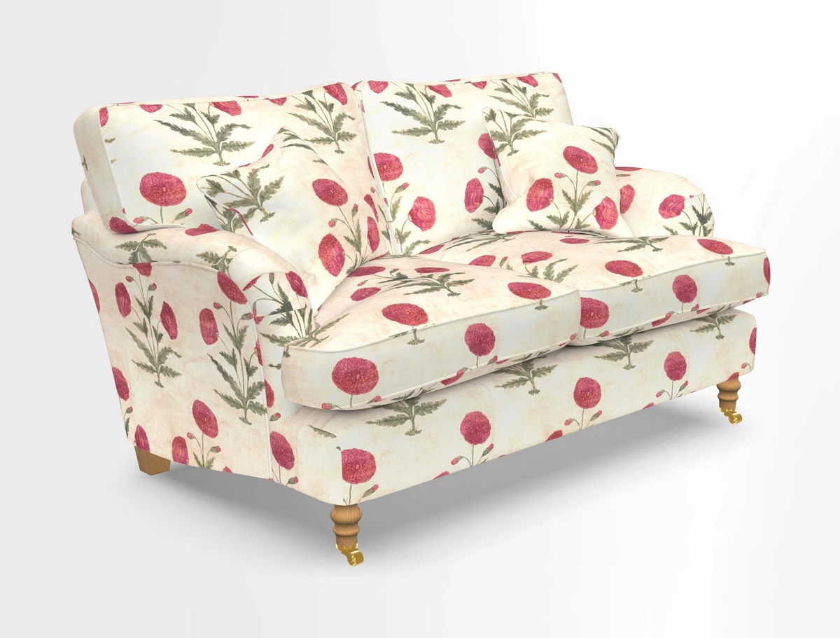 Alwinton 3 seater sofa in Ettas Stripe Moss with bolster cushion in Almost Plain Velvet Harvest