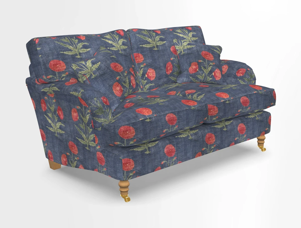 Alwinton 3 seater sofa in Ettas Stripe Moss with bolster cushion in Almost Plain Velvet Harvest