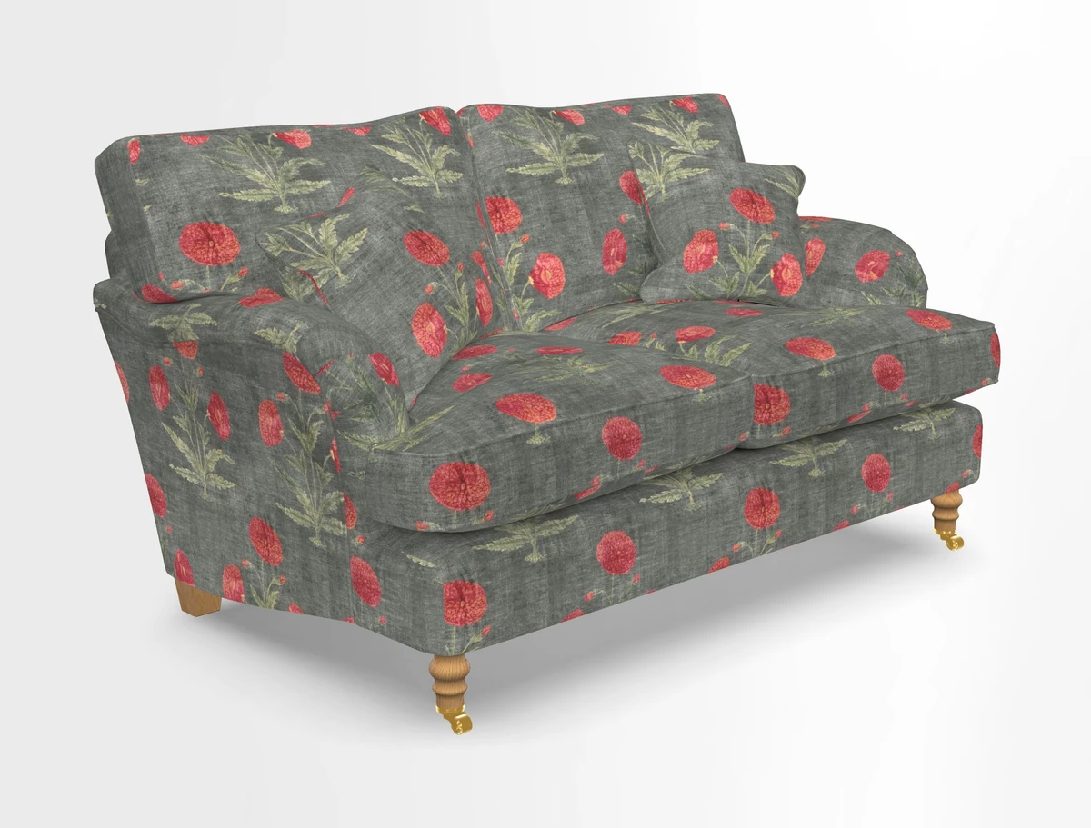 Alwinton 3 seater sofa in Ettas Stripe Moss with bolster cushion in Almost Plain Velvet Harvest