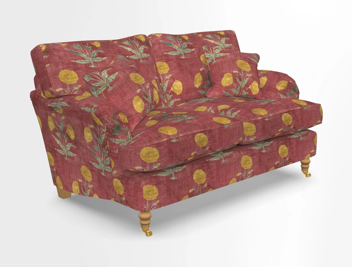 Alwinton 3 seater sofa in Ettas Stripe Moss with bolster cushion in Almost Plain Velvet Harvest