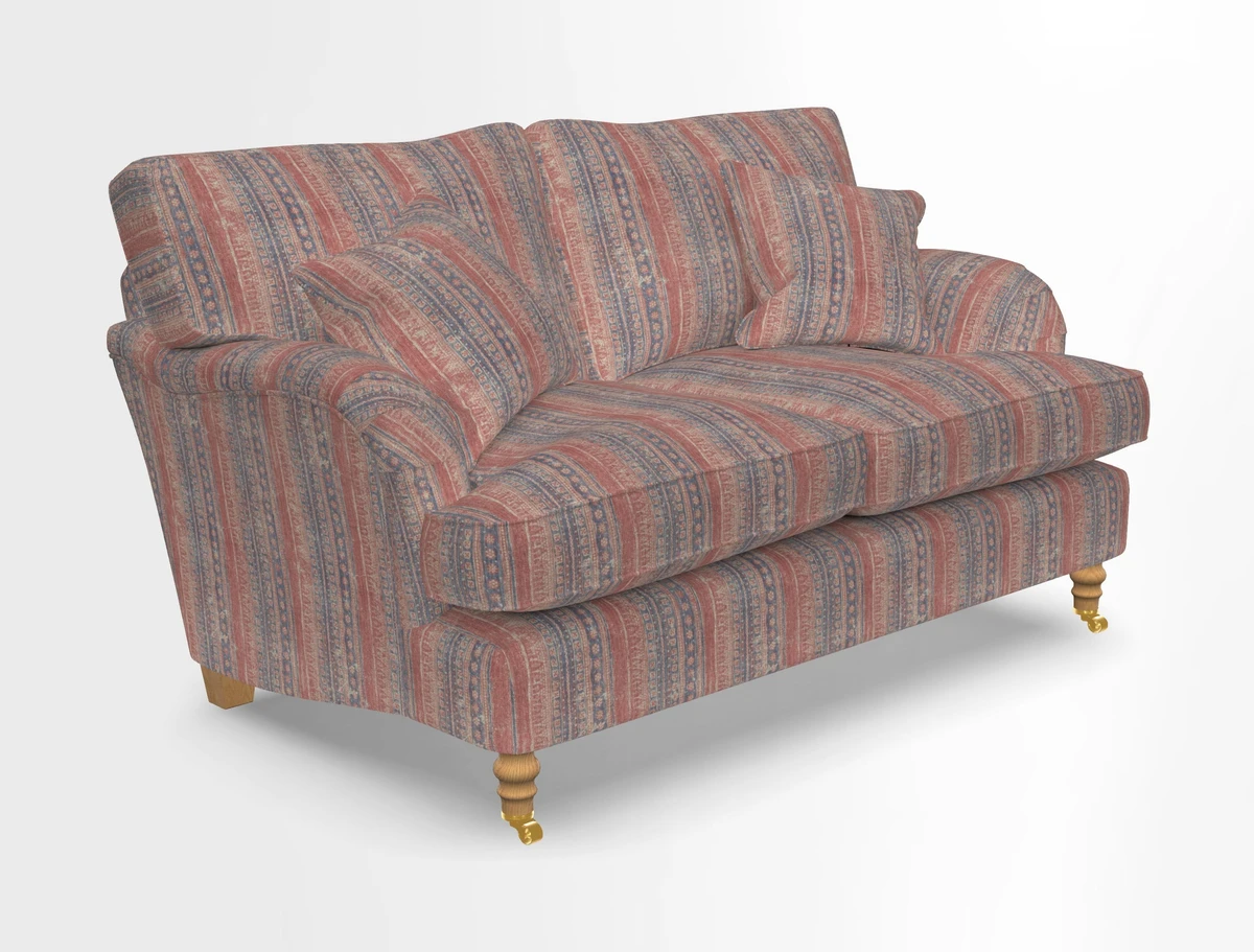 Alwinton 3 seater sofa in Ettas Stripe Moss with bolster cushion in Almost Plain Velvet Harvest