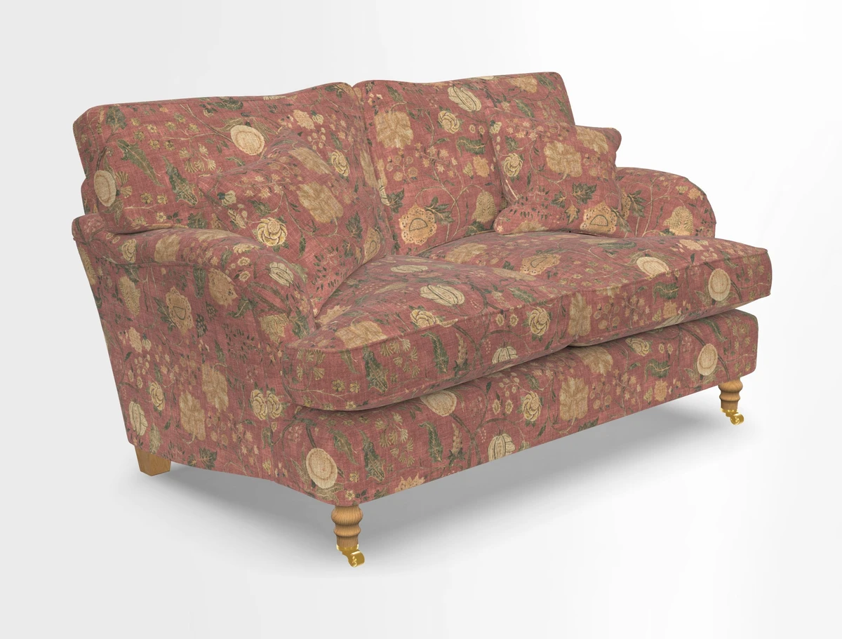 Alwinton 3 seater sofa in Ettas Stripe Moss with bolster cushion in Almost Plain Velvet Harvest