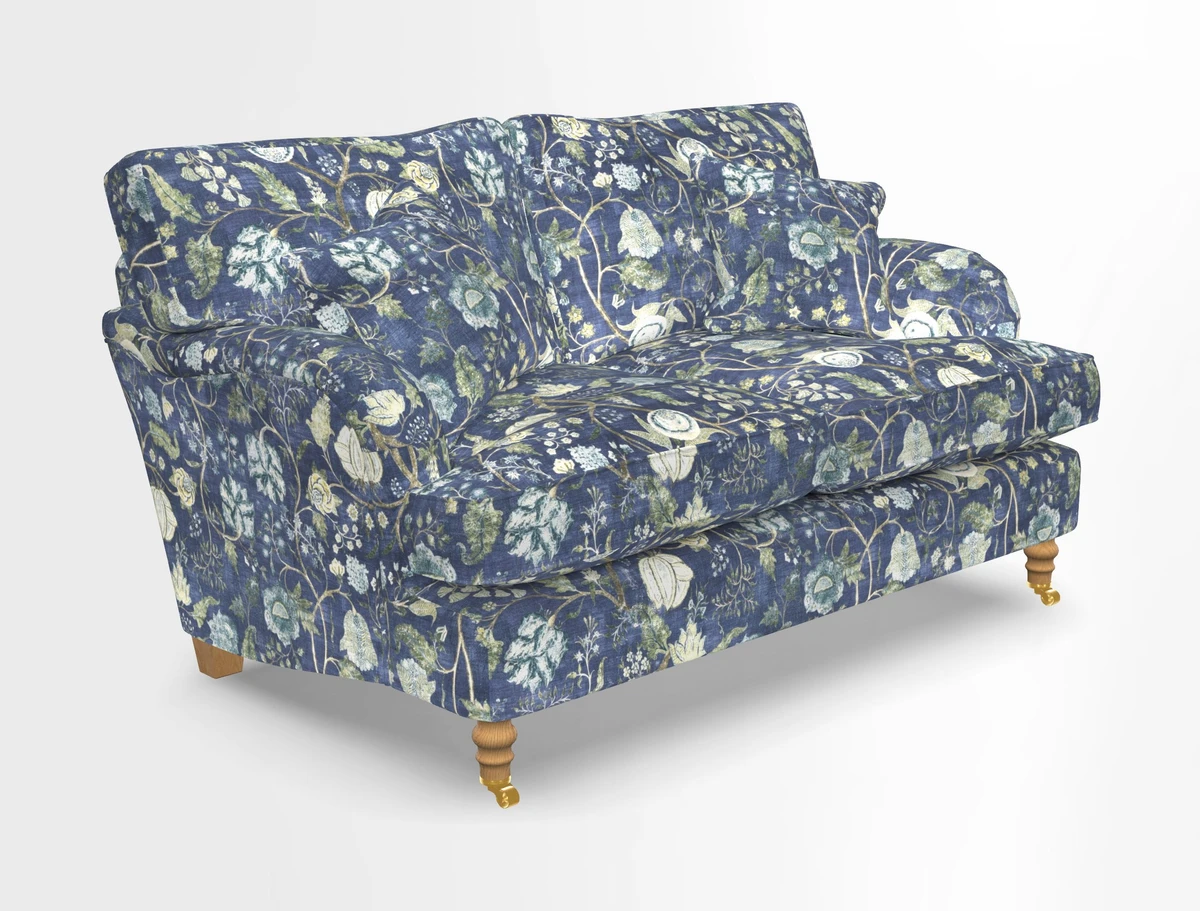 Alwinton 3 seater sofa in Ettas Stripe Moss with bolster cushion in Almost Plain Velvet Harvest