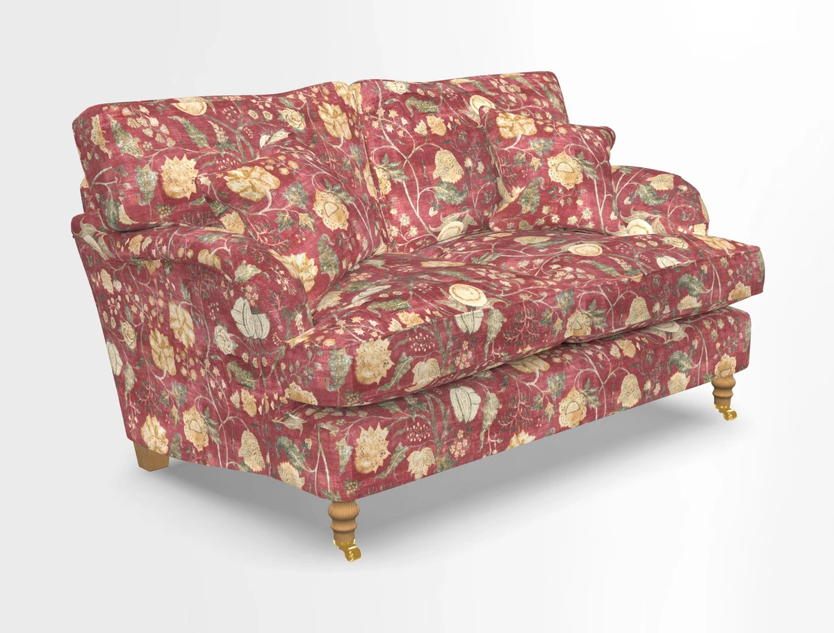 Alwinton 3 seater sofa in Ettas Stripe Moss with bolster cushion in Almost Plain Velvet Harvest