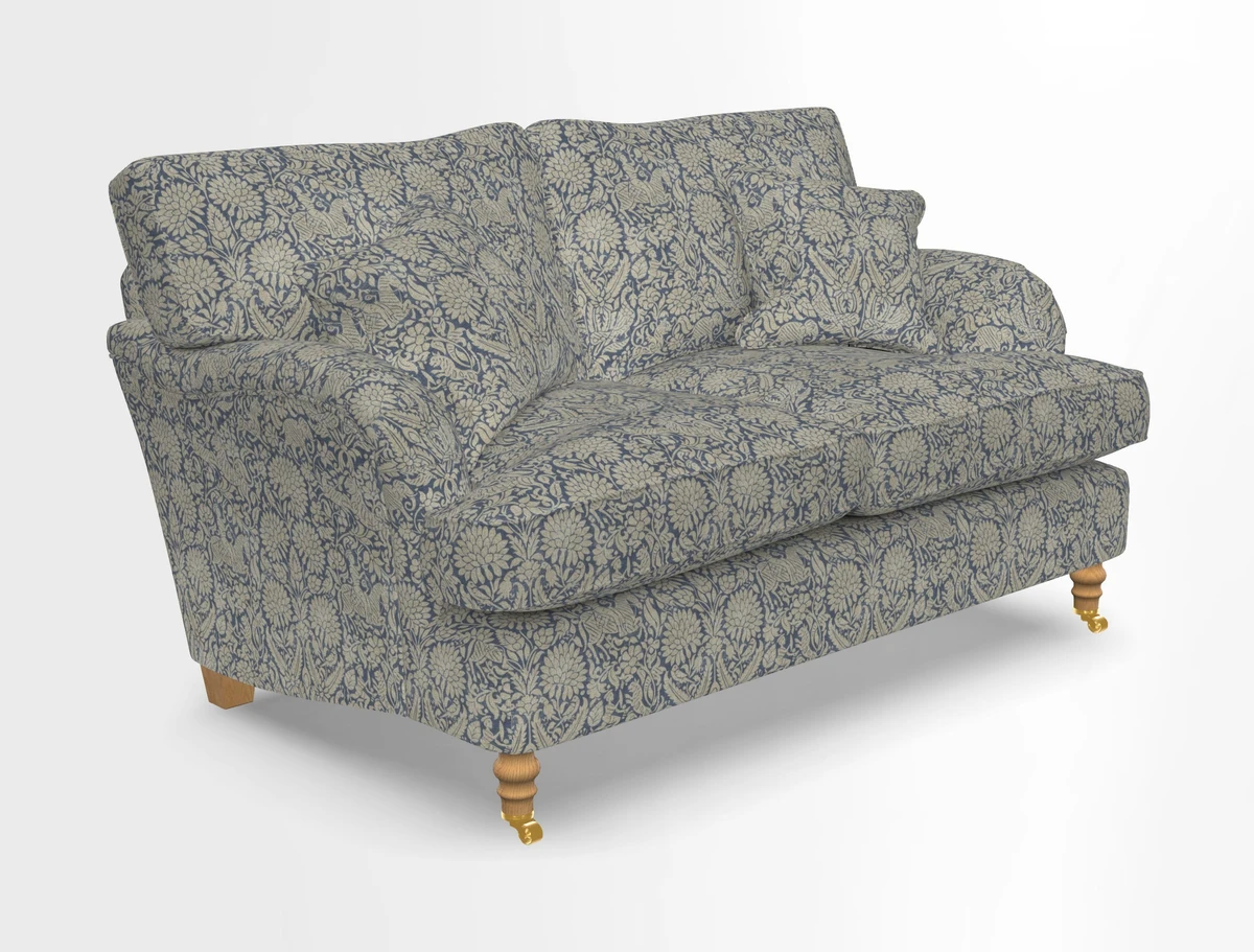 Alwinton 3 seater sofa in Ettas Stripe Moss with bolster cushion in Almost Plain Velvet Harvest