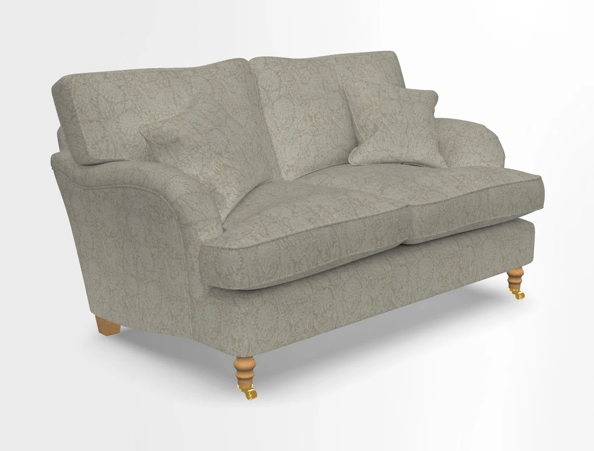 Alwinton 3 seater sofa in Ettas Stripe Moss with bolster cushion in Almost Plain Velvet Harvest
