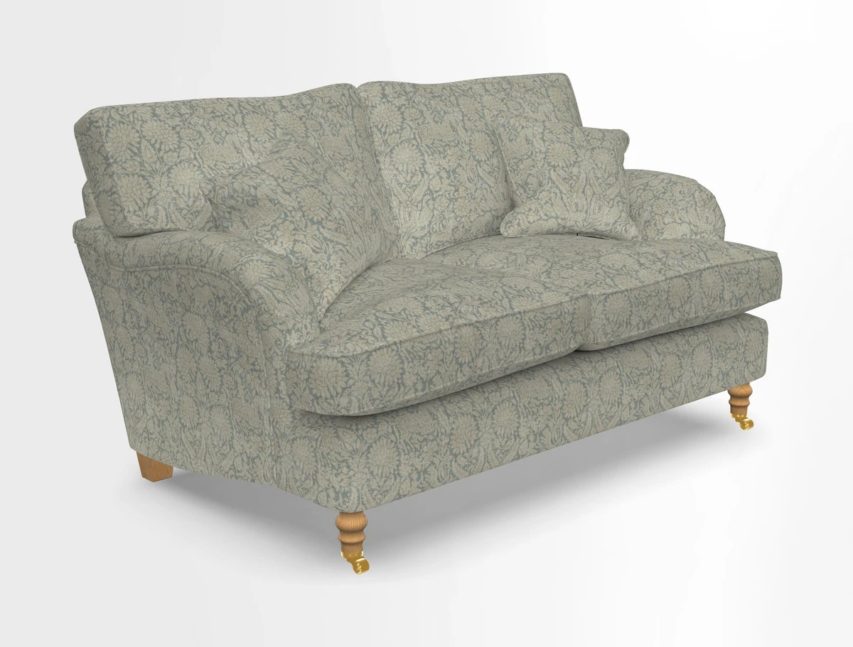 Alwinton 3 seater sofa in Ettas Stripe Moss with bolster cushion in Almost Plain Velvet Harvest