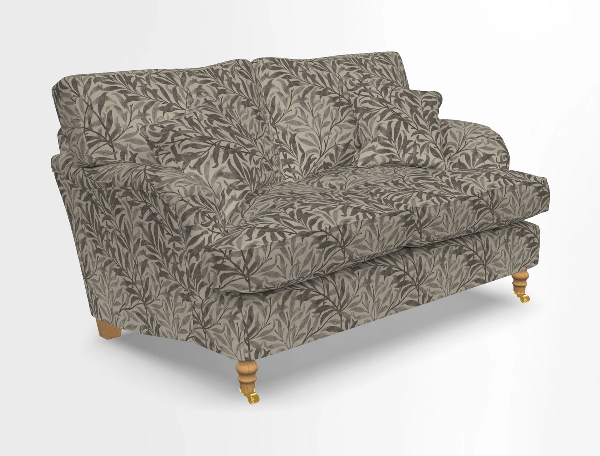 Alwinton 3 seater sofa in Ettas Stripe Moss with bolster cushion in Almost Plain Velvet Harvest