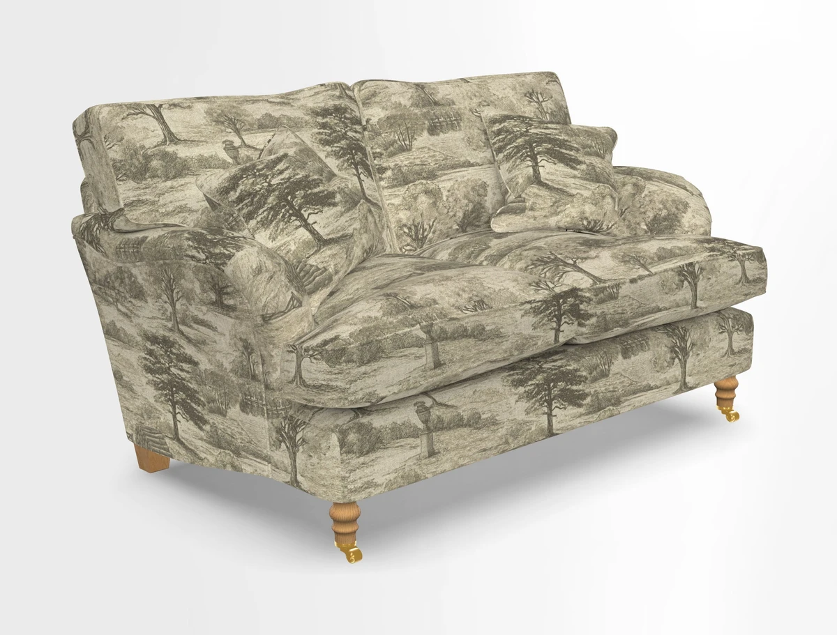 Alwinton 3 seater sofa in Ettas Stripe Moss with bolster cushion in Almost Plain Velvet Harvest