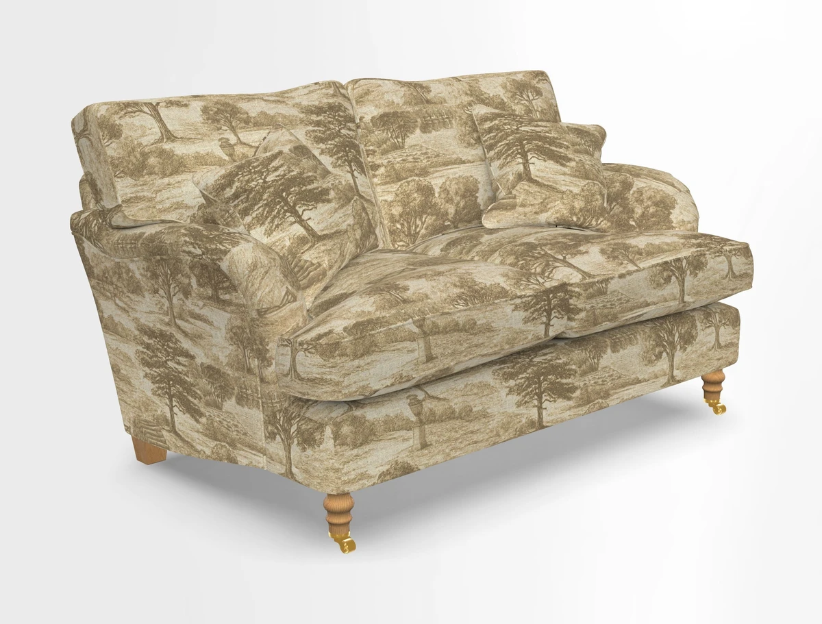 Alwinton 3 seater sofa in Ettas Stripe Moss with bolster cushion in Almost Plain Velvet Harvest
