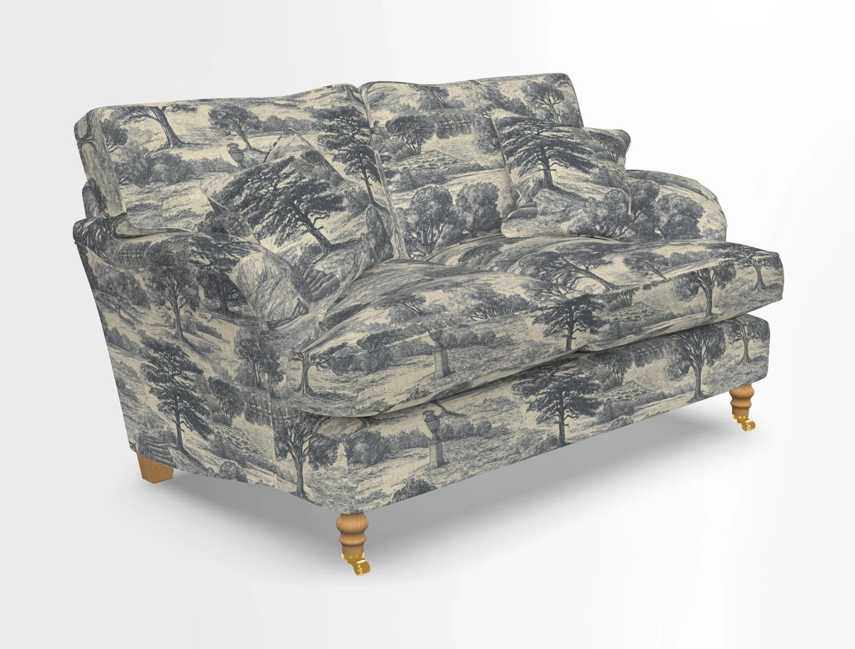 Alwinton 3 seater sofa in Ettas Stripe Moss with bolster cushion in Almost Plain Velvet Harvest