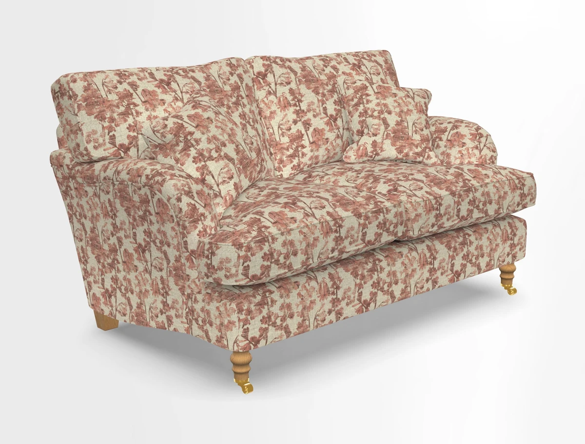 Alwinton 3 seater sofa in Ettas Stripe Moss with bolster cushion in Almost Plain Velvet Harvest