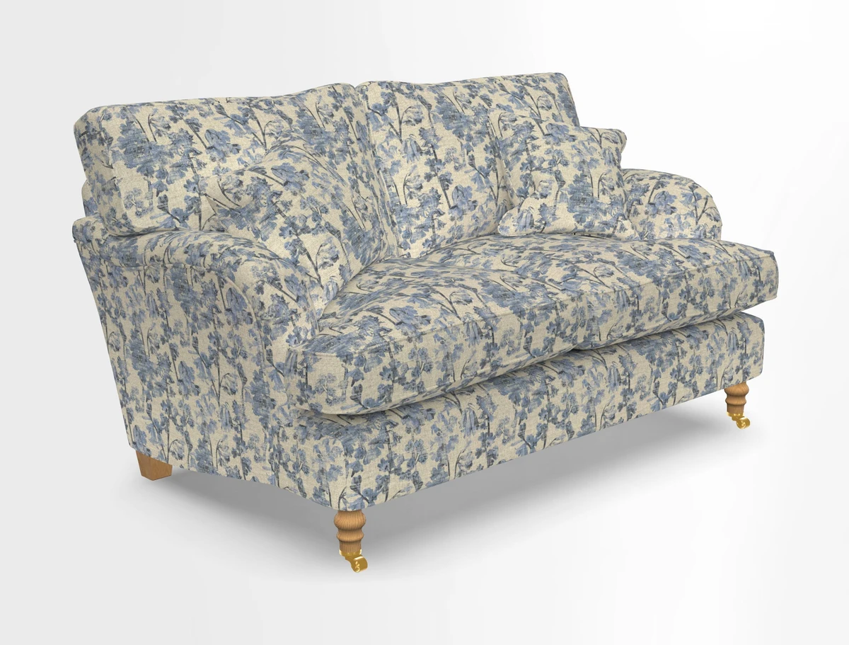 Alwinton 3 seater sofa in Ettas Stripe Moss with bolster cushion in Almost Plain Velvet Harvest