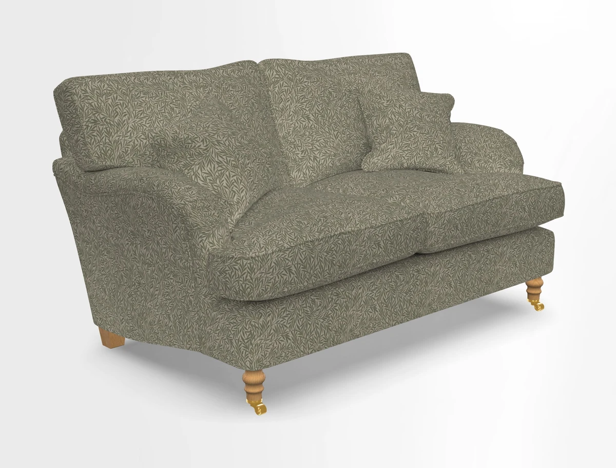 Alwinton 3 seater sofa in Ettas Stripe Moss with bolster cushion in Almost Plain Velvet Harvest