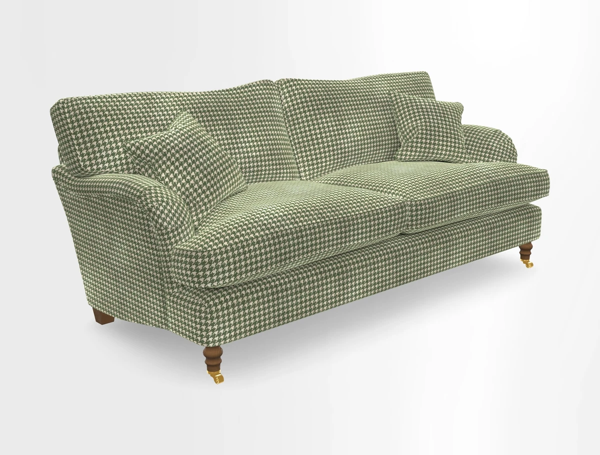 Alwinton 3 seater sofa in Ettas Stripe Moss with bolster cushion in Almost Plain Velvet Harvest