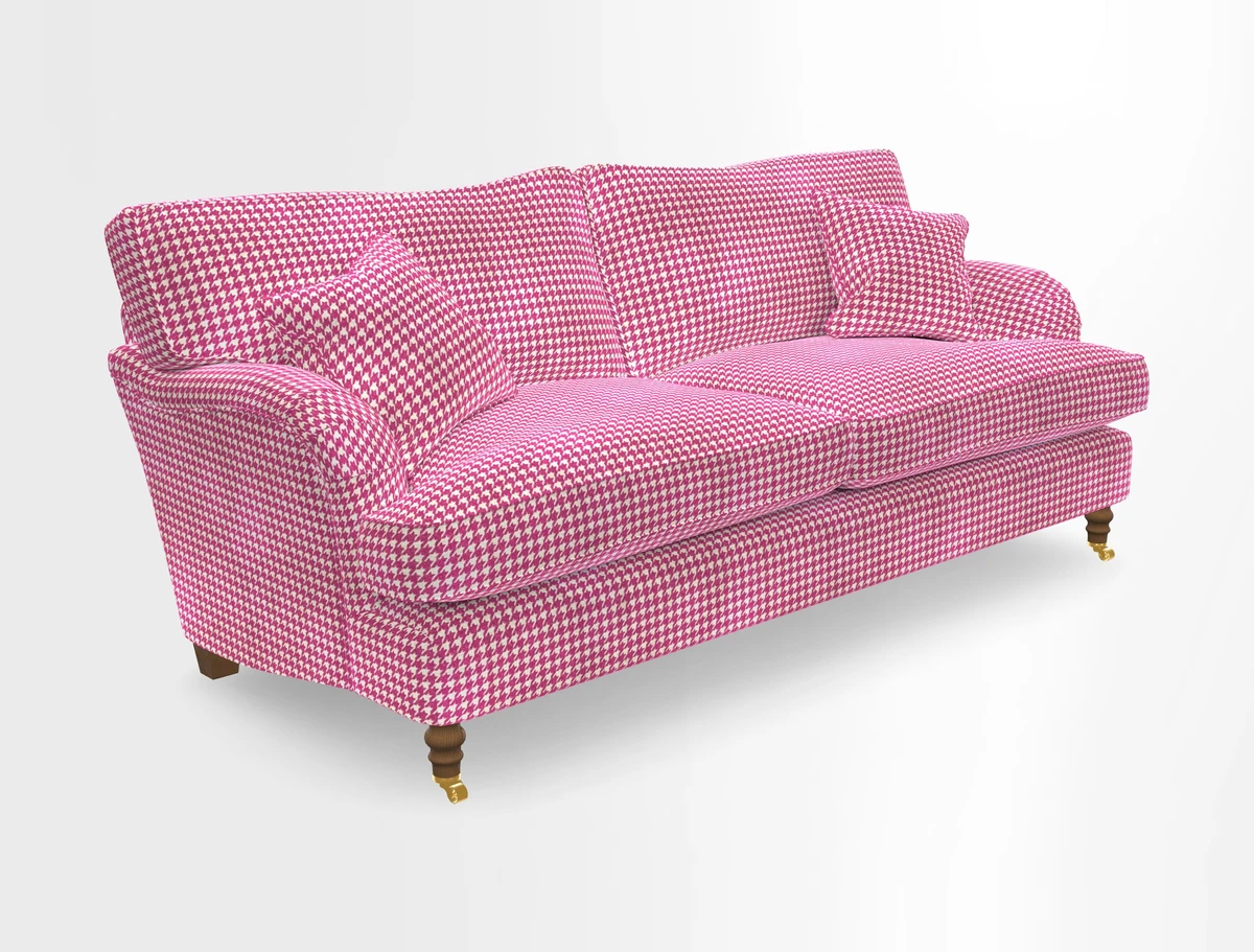 Alwinton 3 seater sofa in Ettas Stripe Moss with bolster cushion in Almost Plain Velvet Harvest