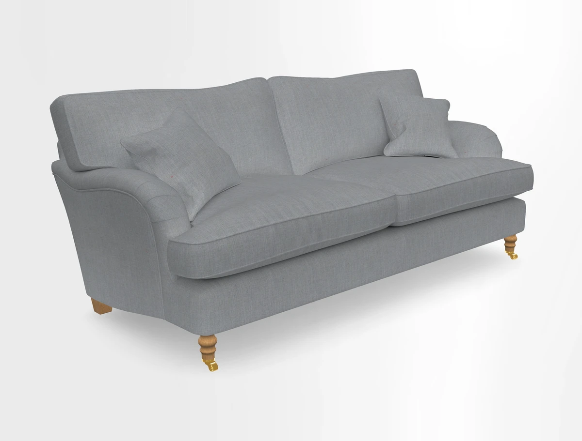 Alwinton 3 seater sofa in Ettas Stripe Moss with bolster cushion in Almost Plain Velvet Harvest