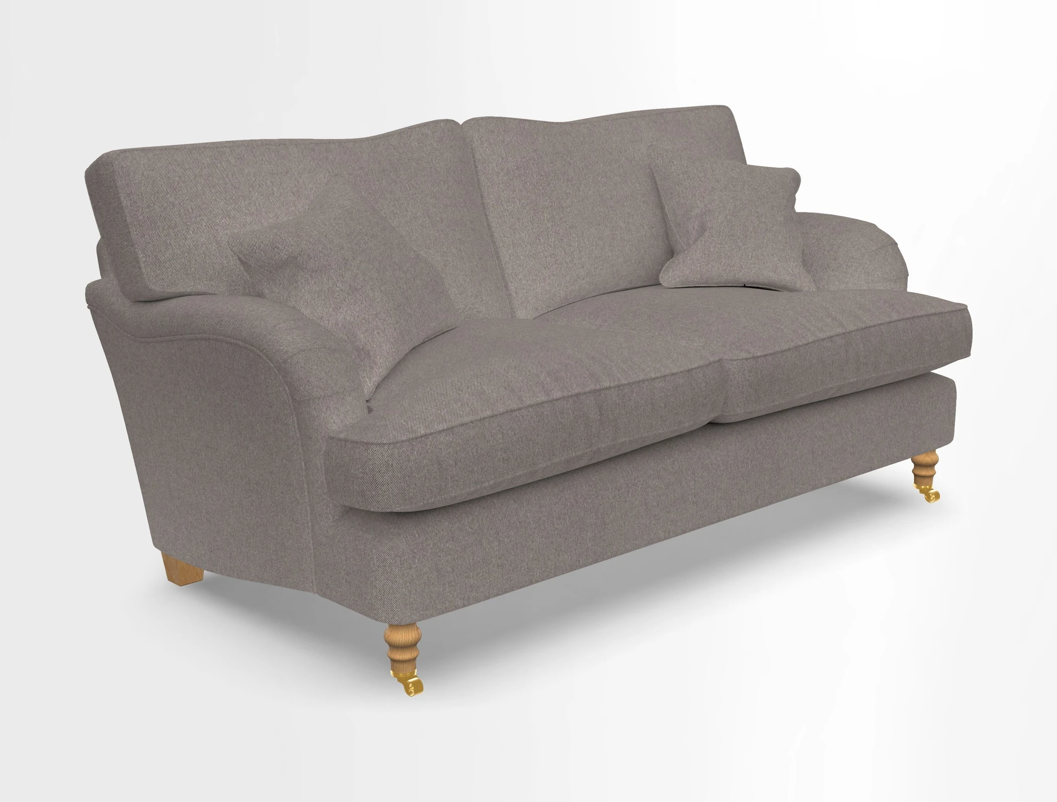 Alwinton 3 seater sofa in Ettas Stripe Moss with bolster cushion in Almost Plain Velvet Harvest
