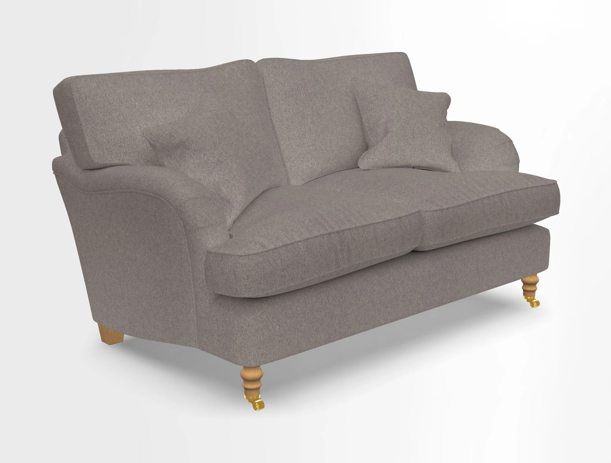 Alwinton 3 seater sofa in Ettas Stripe Moss with bolster cushion in Almost Plain Velvet Harvest