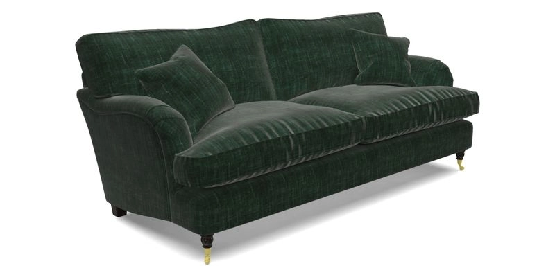 Alwinton 3 Seater Sofa in Ettas Stripe Moss with bolster cushion in Almost Plain Velvet Harvest