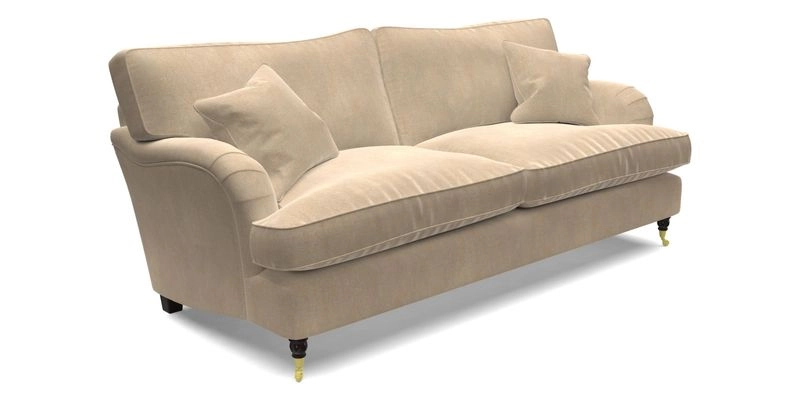 Alwinton 3 Seater Sofa in RHS Collection on Velvet William Hooker with Fringe in Sophie Bullion Viridian and Bedham Footstool in RHS Gertrude Jekyll Lattice Green