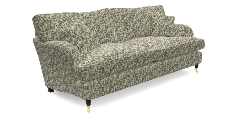 Alwinton 3 seater sofa in Ettas Stripe Moss with bolster cushion in Almost Plain Velvet Harvest