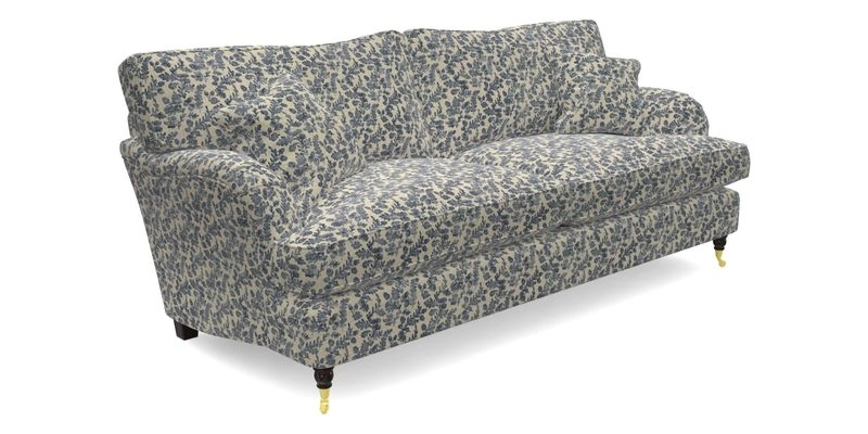 Alwinton 3 seater sofa in Ettas Stripe Moss with bolster cushion in Almost Plain Velvet Harvest