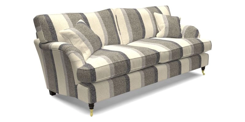Alwinton 3 Seater Sofa in Ettas Stripe Moss with bolster cushion in Almost Plain Velvet Harvest