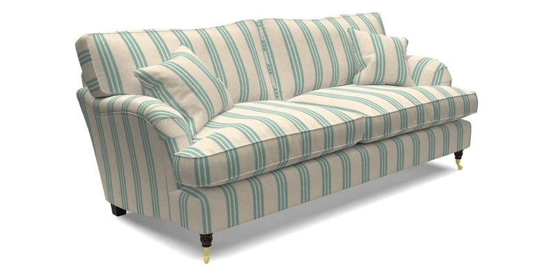 Alwinton 3 Seater Sofa in Ettas Stripe Moss with bolster cushion in Almost Plain Velvet Harvest