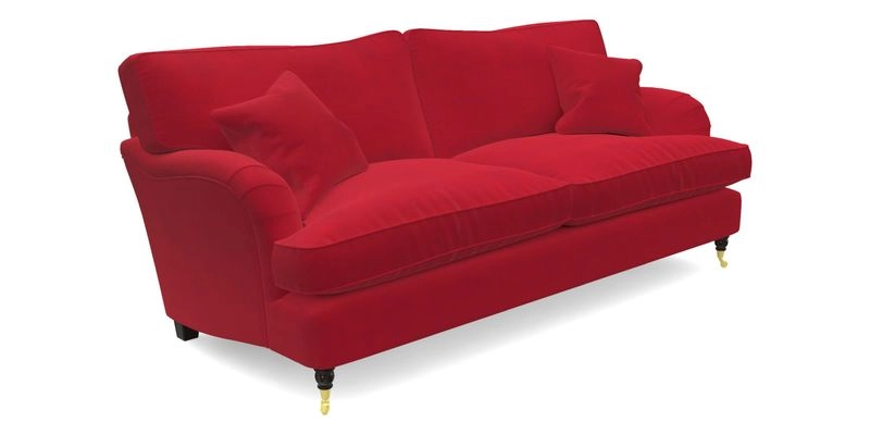 Alwinton 3 seater sofa in Ettas Stripe Moss with bolster cushion in Almost Plain Velvet Harvest