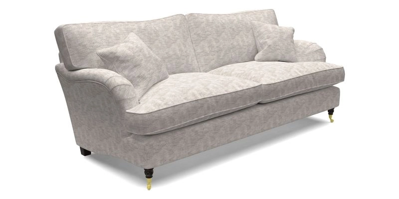 Alwinton 3 Seater Sofa in Ettas Stripe Moss with bolster cushion in Almost Plain Velvet Harvest