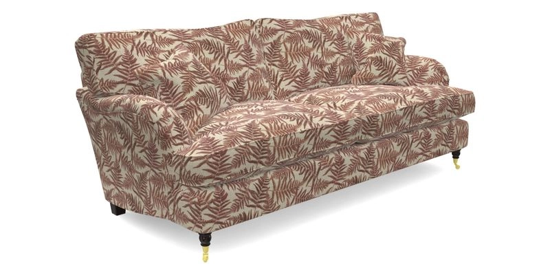 Alwinton 3 seater sofa in Ettas Stripe Moss with bolster cushion in Almost Plain Velvet Harvest