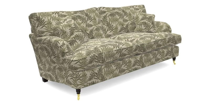 Alwinton 3 seater sofa in Ettas Stripe Moss with bolster cushion in Almost Plain Velvet Harvest