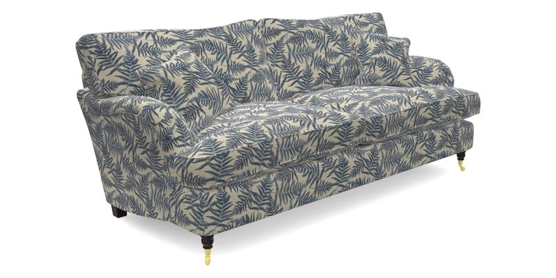 Alwinton 3 seater sofa in Ettas Stripe Moss with bolster cushion in Almost Plain Velvet Harvest