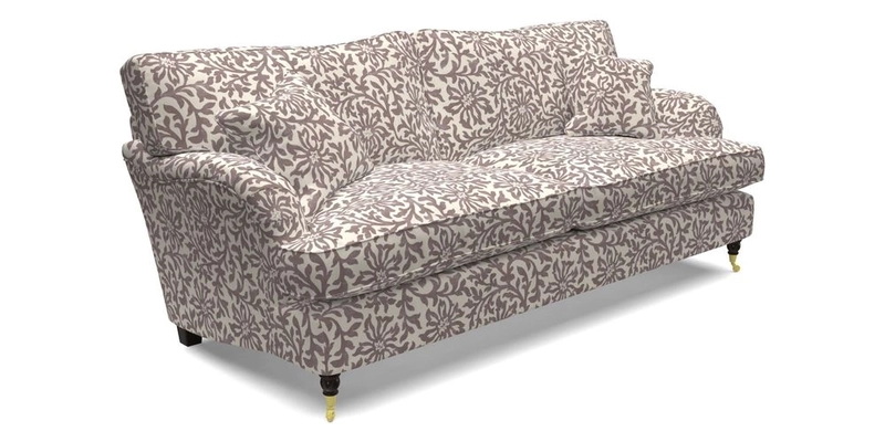 Alwinton 3 Seater Sofa in RHS Collection on Velvet William Hooker with Fringe in Sophie Bullion Viridian and Bedham Footstool in RHS Gertrude Jekyll Lattice Green