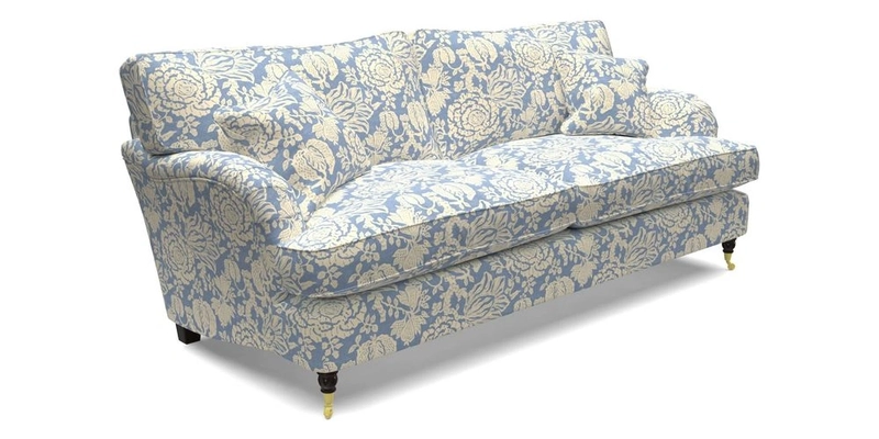 Alwinton 3 Seater Sofa in Ettas Stripe Moss with bolster cushion in Almost Plain Velvet Harvest
