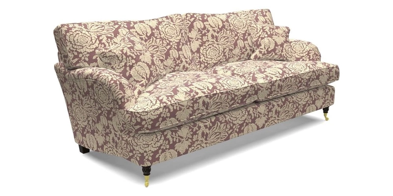 Alwinton 3 Seater Sofa in RHS Collection on Velvet William Hooker with Fringe in Sophie Bullion Viridian and Bedham Footstool in RHS Gertrude Jekyll Lattice Green