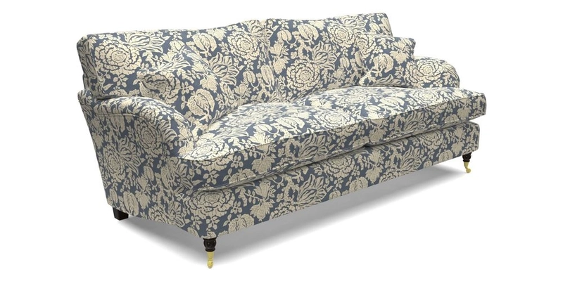Alwinton 3 Seater Sofa in Ettas Stripe Moss with bolster cushion in Almost Plain Velvet Harvest