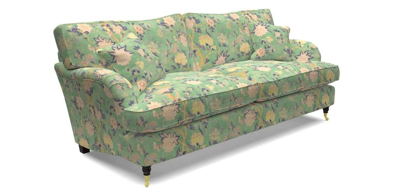 Alwinton 3 Seater Sofa in Ettas Stripe Moss with bolster cushion in Almost Plain Velvet Harvest