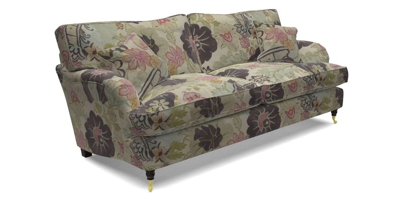 Alwinton 3 Seater Sofa in Ettas Stripe Moss with bolster cushion in Almost Plain Velvet Harvest