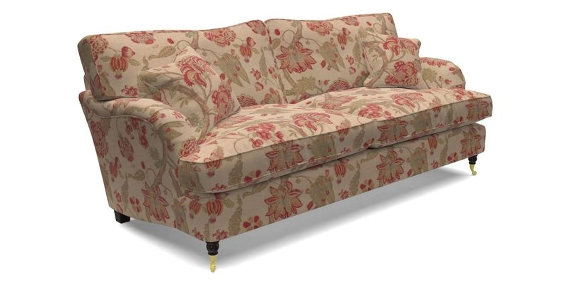 Alwinton 3 Seater Sofa in RHS Collection on Velvet William Hooker with Fringe in Sophie Bullion Viridian and Bedham Footstool in RHS Gertrude Jekyll Lattice Green