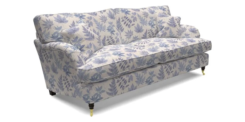 Alwinton 3 Seater Sofa in Ettas Stripe Moss with bolster cushion in Almost Plain Velvet Harvest