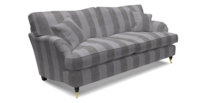 Alwinton 3 Seater Sofa in Ettas Stripe Moss with bolster cushion in Almost Plain Velvet Harvest