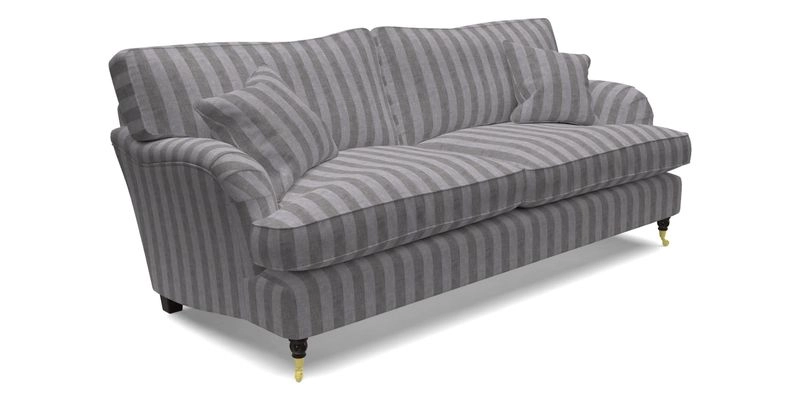 Alwinton 3 Seater Sofa in Ettas Stripe Moss with bolster cushion in Almost Plain Velvet Harvest