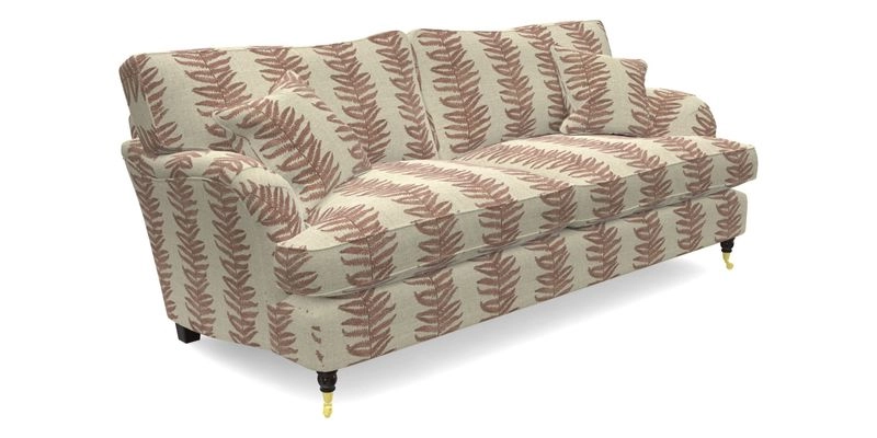 Alwinton 3 seater sofa in Ettas Stripe Moss with bolster cushion in Almost Plain Velvet Harvest