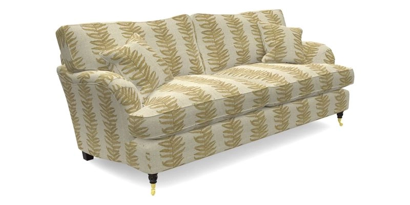 Alwinton 3 seater sofa in Ettas Stripe Moss with bolster cushion in Almost Plain Velvet Harvest