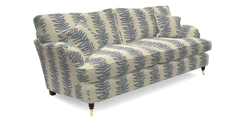 Alwinton 3 seater sofa in Ettas Stripe Moss with bolster cushion in Almost Plain Velvet Harvest