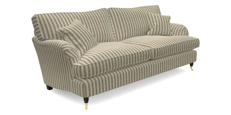 Alwinton 3 seater sofa in Ettas Stripe Moss with bolster cushion in Almost Plain Velvet Harvest