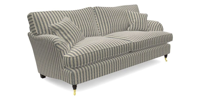 Alwinton 3 seater sofa in Ettas Stripe Moss with bolster cushion in Almost Plain Velvet Harvest